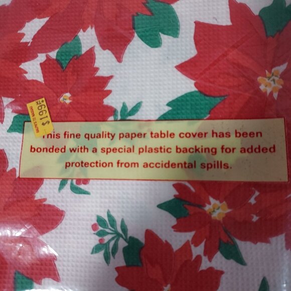 Table Cover Poinsette Paper 51" x 96" Plastic Back New Vintage Beach Brand - Picture 4 of 7